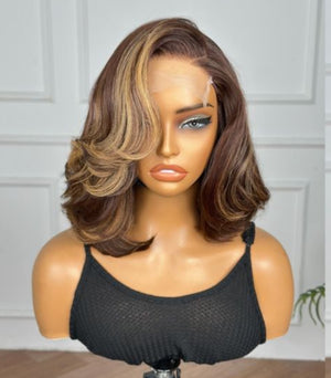 TARA | 12" | 4x4 HD LACE CLOSURE | BLONDE AND BROWN | GLUELESS | READY TO WEAR | HUMAN HAIR WIG