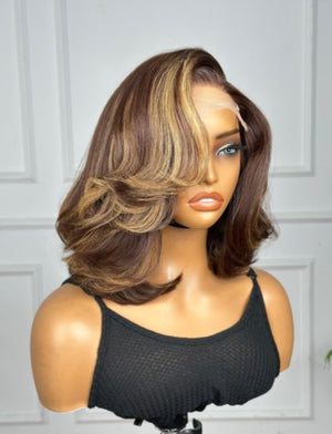 TARA | 12" | 4x4 HD LACE CLOSURE | BLONDE AND BROWN | GLUELESS | READY TO WEAR | HUMAN HAIR WIG