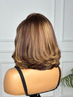 TARA | 12" | 4x4 HD LACE CLOSURE | BLONDE AND BROWN | GLUELESS | READY TO WEAR | HUMAN HAIR WIG