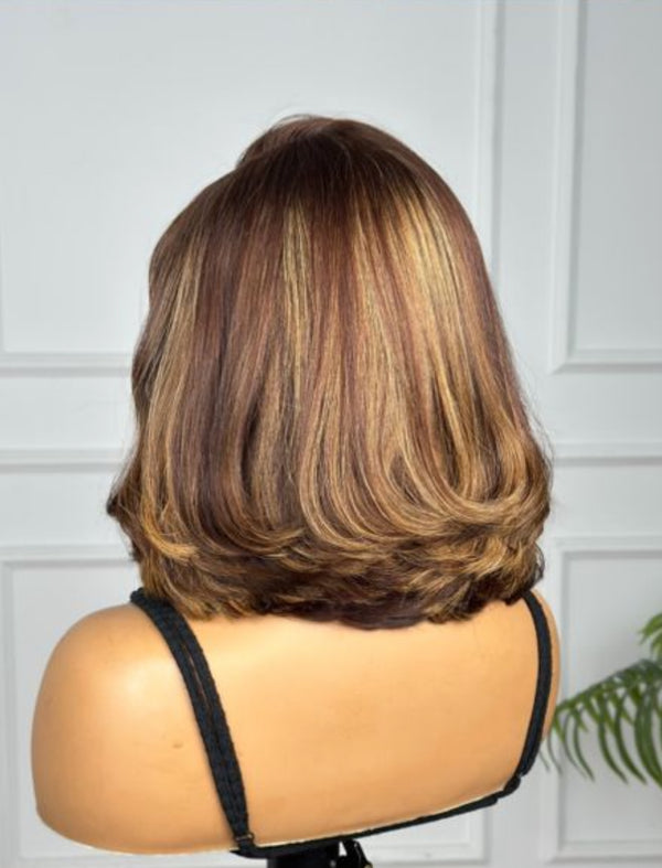 TARA | 12" | 4x4 HD LACE CLOSURE | BLONDE AND BROWN | GLUELESS | READY TO WEAR | HUMAN HAIR WIG