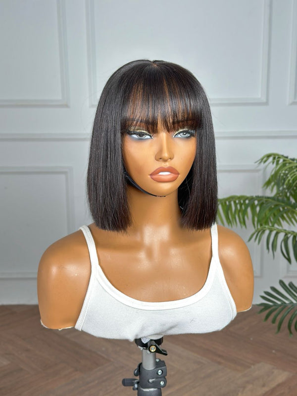 CHOLE | 4X4 HD LACE CLOSURE | 10" | BOB WITH BANG | GLUELESS | READY TO WEAR | HUMAN HAIR WIG