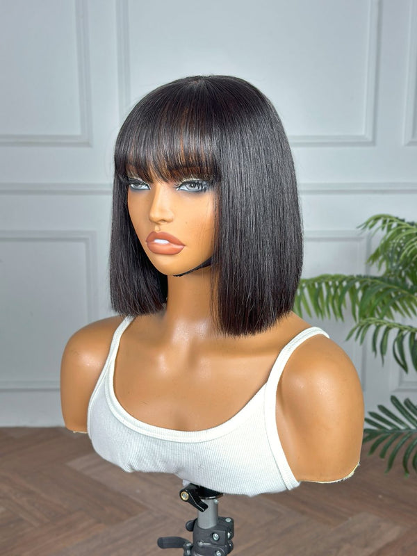 CHOLE | 4X4 HD LACE CLOSURE | 10" | BOB WITH BANG | GLUELESS | READY TO WEAR | HUMAN HAIR WIG