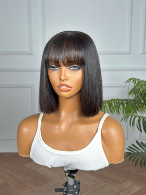 CHOLE | 4X4 HD LACE CLOSURE | 10" | BOB WITH BANG | GLUELESS | READY TO WEAR | HUMAN HAIR WIG