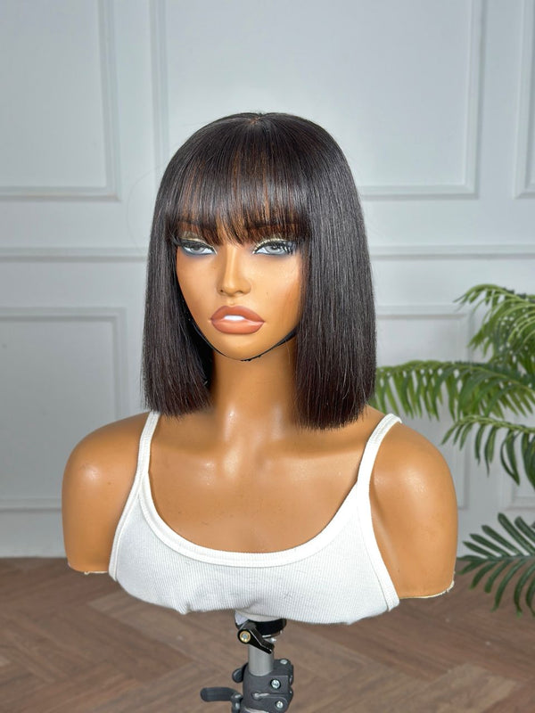CHOLE | 4X4 HD LACE CLOSURE | 10" | BOB WITH BANG | GLUELESS | READY TO WEAR | HUMAN HAIR WIG
