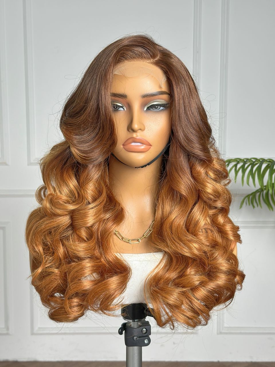 DIOR | 18" | 4X4 HD LACE |  BROWN AND AUBURN | GLUELESS | READY TO WEAR | HUMAN HAIR WIG