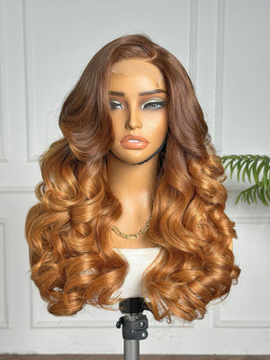 DIOR | 18" | 4X4 HD LACE |  BROWN AND AUBURN | GLUELESS | READY TO WEAR | HUMAN HAIR WIG
