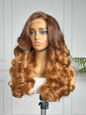DIOR | 18" | 4X4 HD LACE |  BROWN AND AUBURN | GLUELESS | READY TO WEAR | HUMAN HAIR WIG
