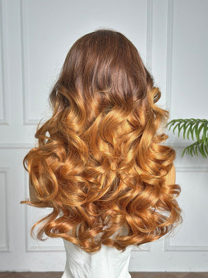 DIOR | 18" | 4X4 HD LACE |  BROWN AND AUBURN | GLUELESS | READY TO WEAR | HUMAN HAIR WIG