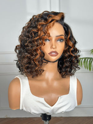 SA-RAH | 10" | LACE PART | BLACK WITH AUBURN FRONT STREAKS| GLUELESS | READY TO WEAR | HUMAN HAIR WIG