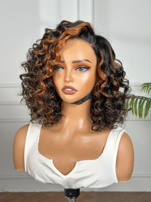 SA-RAH | 10" | LACE PART | BLACK WITH AUBURN FRONT STREAKS| GLUELESS | READY TO WEAR | HUMAN HAIR WIG