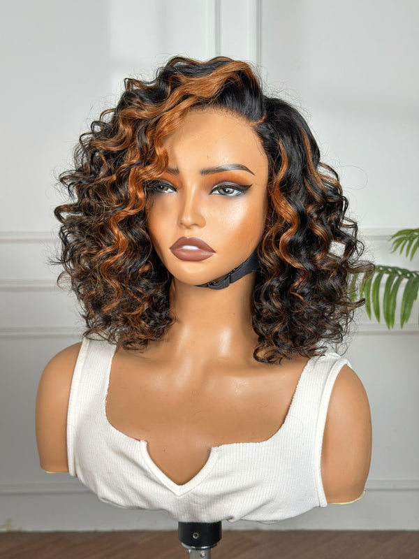 SA-RAH | 10" | LACE PART | BLACK WITH AUBURN FRONT STREAKS| GLUELESS | READY TO WEAR | HUMAN HAIR WIG