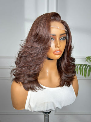 SYMPHONY | 4x4 CLOSURE | 14" LAYERED | LIGHT BROWN | GLUELESS | HUMAN HAIR WIG