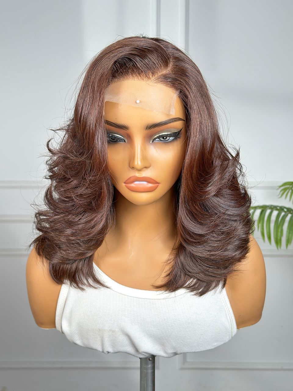 SYMPHONY | 4x4 CLOSURE | 14" LAYERED | LIGHT BROWN | GLUELESS | HUMAN HAIR WIG