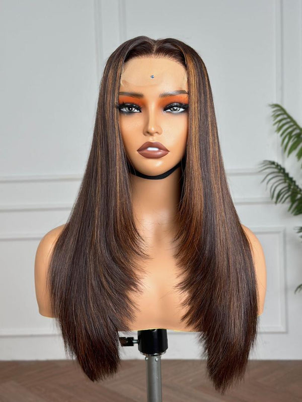 XTINA | 5X5 HD LACE | CLOSURE  WIG |PRE CUT LACE | AUBURN STREAKS