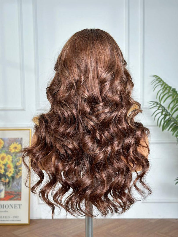 HARMONY| 18" | 4X4 | HD LACE CLOSURE | LIGHT BROWN W/ BLONDE STREAKS AROUND THE FACE| READY TO WEAR