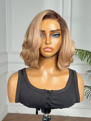 BECKY | 8" | LACE PART | BLONDE WITH DARK ROOTS | GLUELESS | READY TO WEAR | HUMAN HAIR WIG
