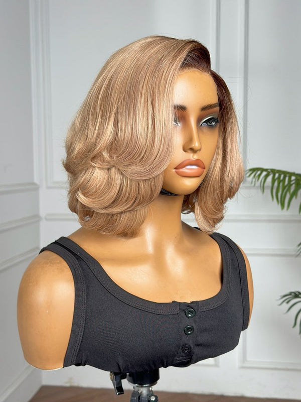 BECKY | 8" | LACE PART | BLONDE WITH DARK ROOTS | GLUELESS | READY TO WEAR | HUMAN HAIR WIG