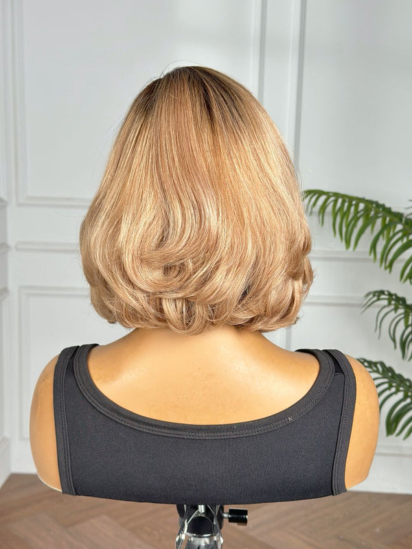 BECKY | 8" | LACE PART | BLONDE WITH DARK ROOTS | GLUELESS | READY TO WEAR | HUMAN HAIR WIG