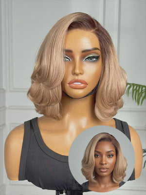BECKY | 8" | LACE PART | BLONDE WITH DARK ROOTS | GLUELESS | READY TO WEAR | HUMAN HAIR WIG