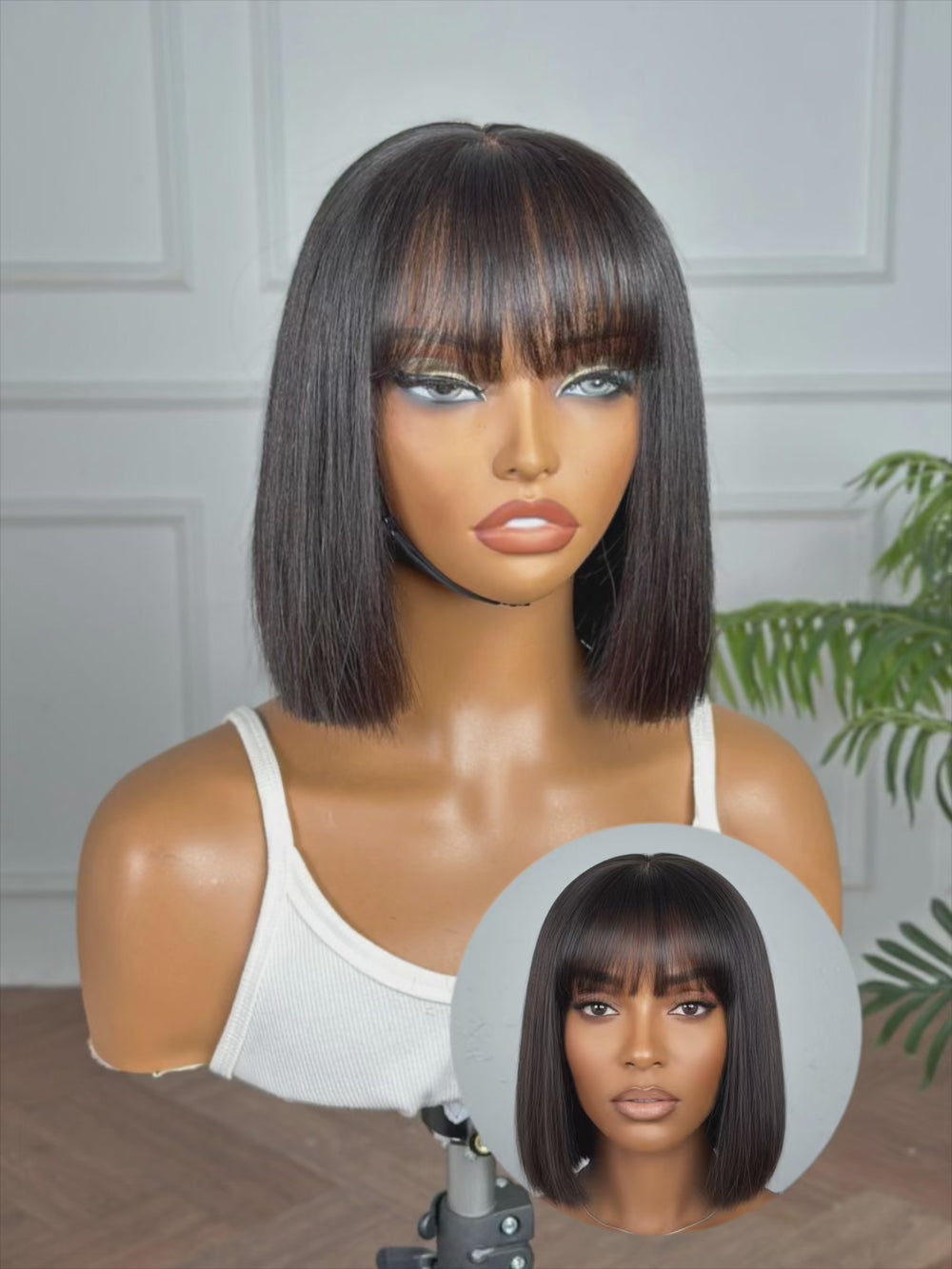 CHOLE | 4X4 HD LACE CLOSURE | 10" | BOB WITH BANG | GLUELESS | READY TO WEAR | HUMAN HAIR WIG