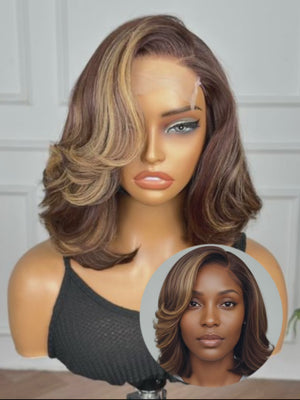 TARA | 12" | 4x4 HD LACE CLOSURE | BLONDE AND BROWN | GLUELESS | READY TO WEAR | HUMAN HAIR WIG