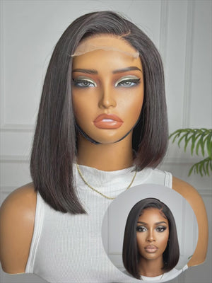 LOLA | 10" | 4X4 | HD LACE CLOSURE | HI LOW BOB | GLUELESS | READY TO WEAR| HUMAN HAIR WIG