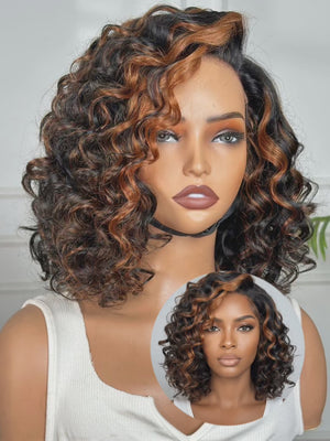 SA-RAH | 10" | LACE PART | BLACK WITH AUBURN FRONT STREAKS| GLUELESS | READY TO WEAR | HUMAN HAIR WIG