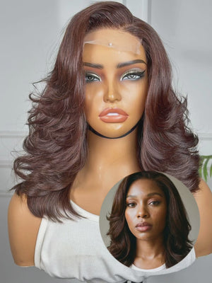 SYMPHONY | 4x4 CLOSURE | 14" LAYERED | LIGHT BROWN | GLUELESS | HUMAN HAIR WIG