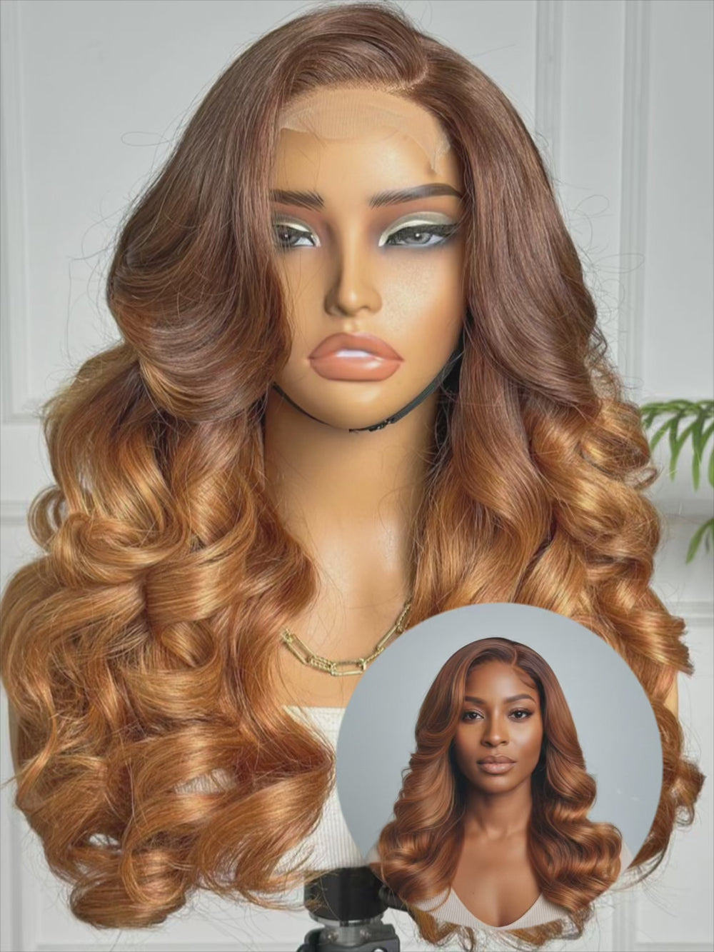 DIOR | 18" | 4X4 HD LACE |  BROWN AND AUBURN | GLUELESS | READY TO WEAR | HUMAN HAIR WIG