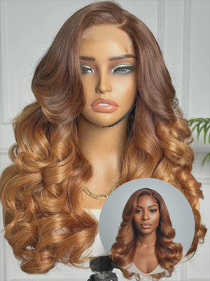 DIOR | 18" | 4X4 HD LACE |  BROWN AND AUBURN | GLUELESS | READY TO WEAR | HUMAN HAIR WIG